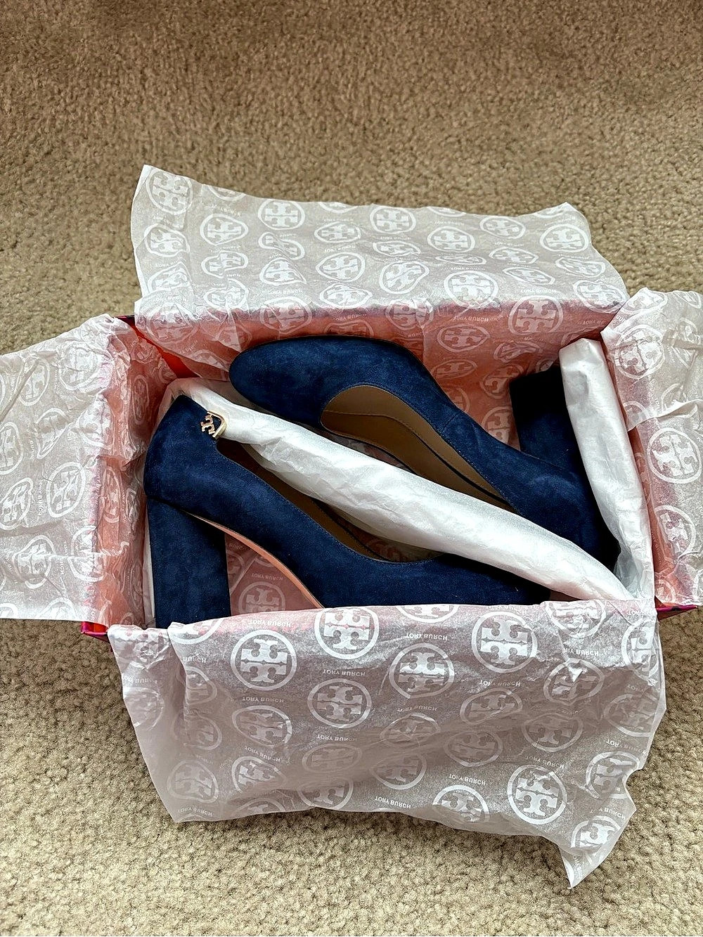 Tory Burch Elizabeth Round-Toe Pump Suede Pumps in Blue US 7.5 Like New
